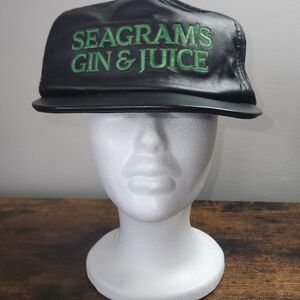 Seagram's Gin & Juice Black Leather Cap with Green Embroidery